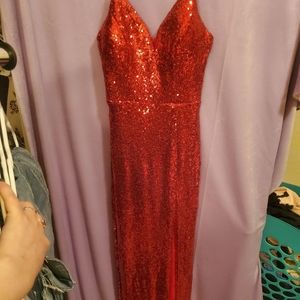 Brand new long red sequined dress